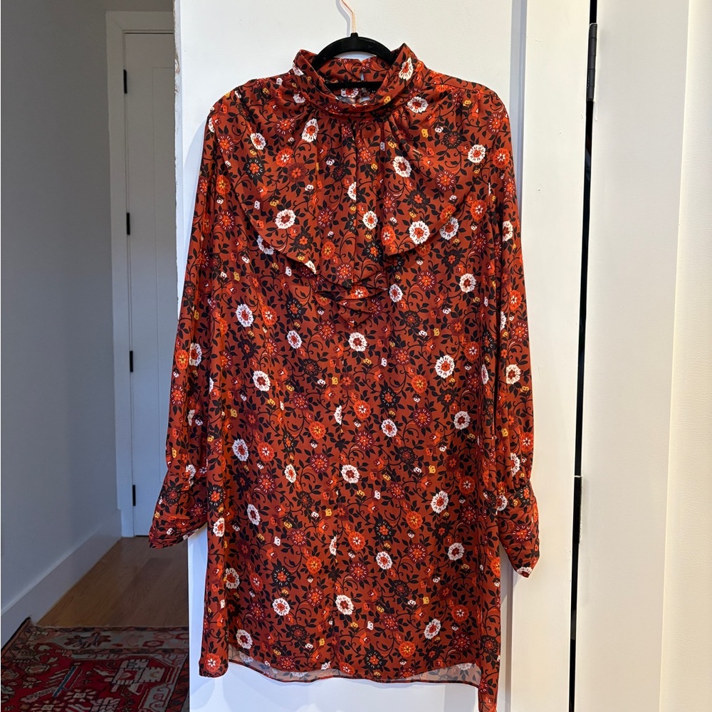 Nanette Lepore Retro Floral Mini Dress with mock neck collar